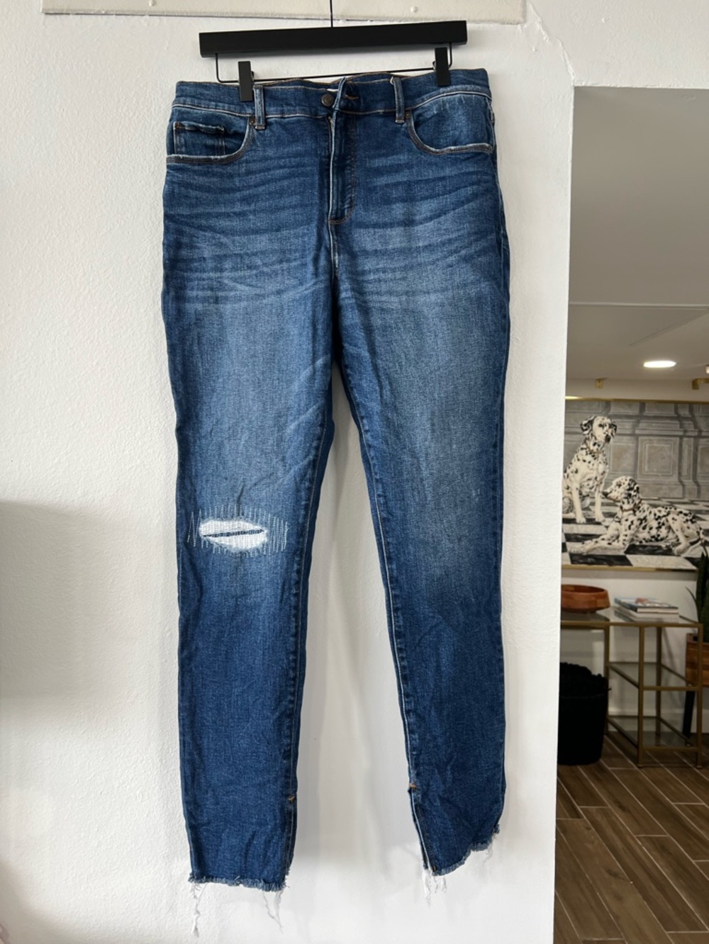 Women’s Loft Blue Distressed Skinny Jeans - Classic Mid Wash